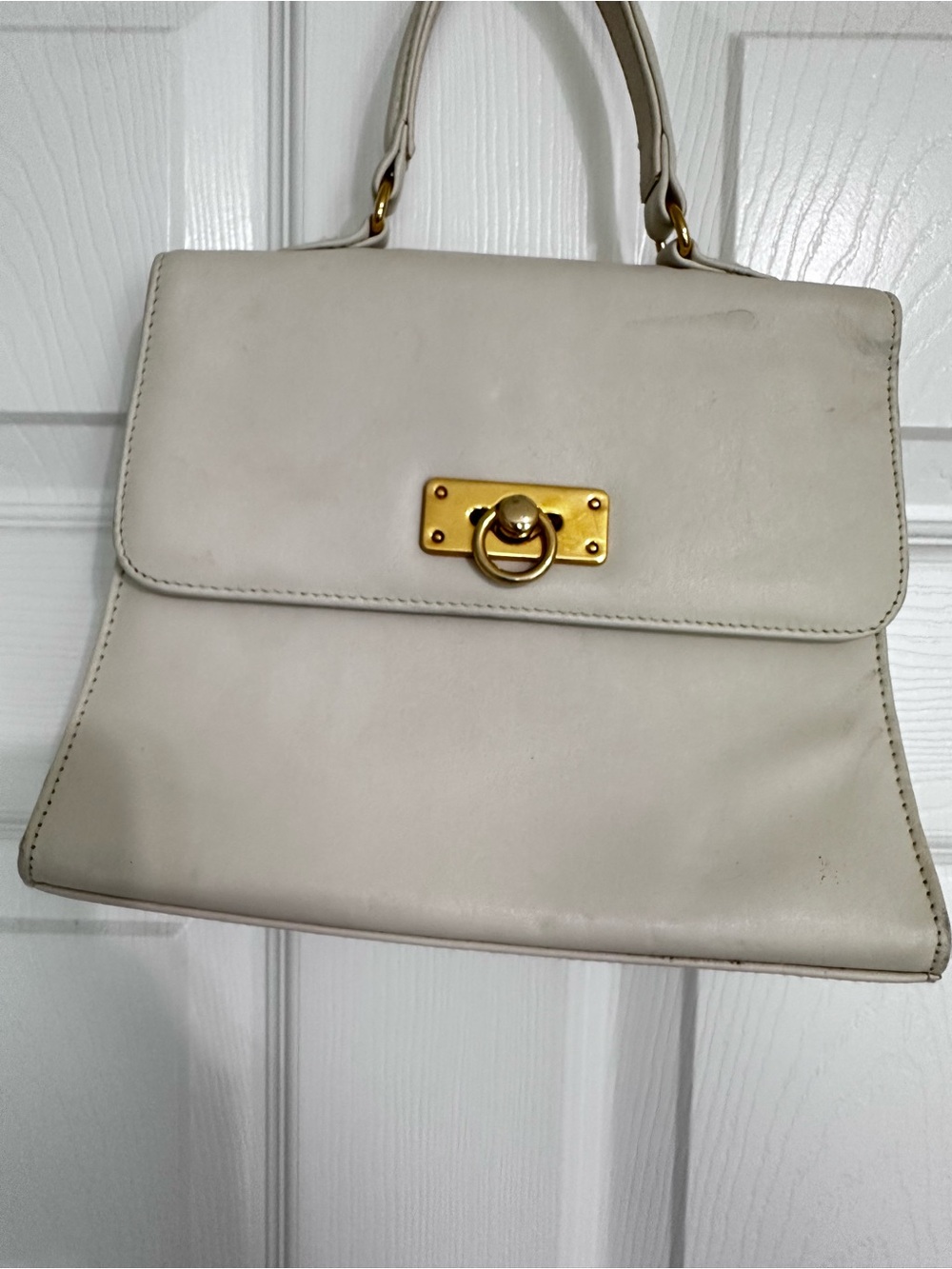 Cream Top-Handle Bag with Gold Hardware